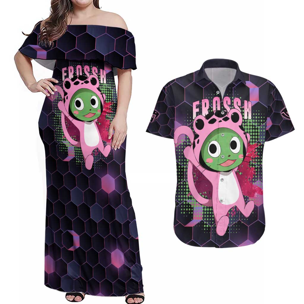 Sabertooth Frosch - Fairy Tail Couples Matching Off Shoulder Maxi Dress and Hawaiian Shirt Anime Style