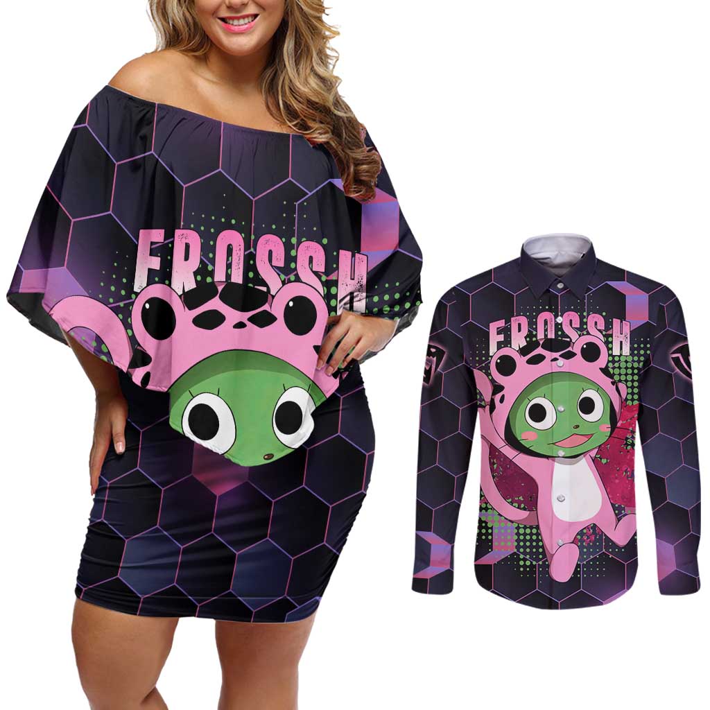 Sabertooth Frosch - Fairy Tail Couples Matching Off Shoulder Short Dress and Long Sleeve Button Shirt Anime Style