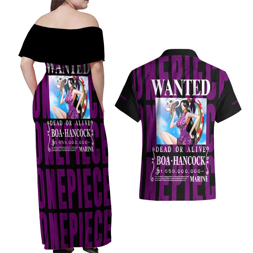 Boa Hancok - One Piece Couples Matching Off Shoulder Maxi Dress and Hawaiian Shirt Anime Style