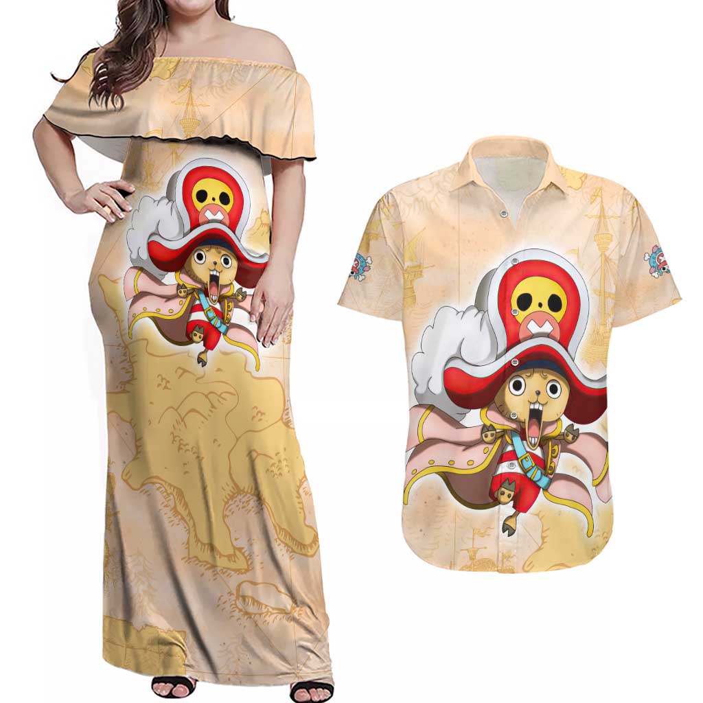 Tony Tony Chopper - One Piece Couples Matching Off Shoulder Maxi Dress and Hawaiian Shirt Anime Style