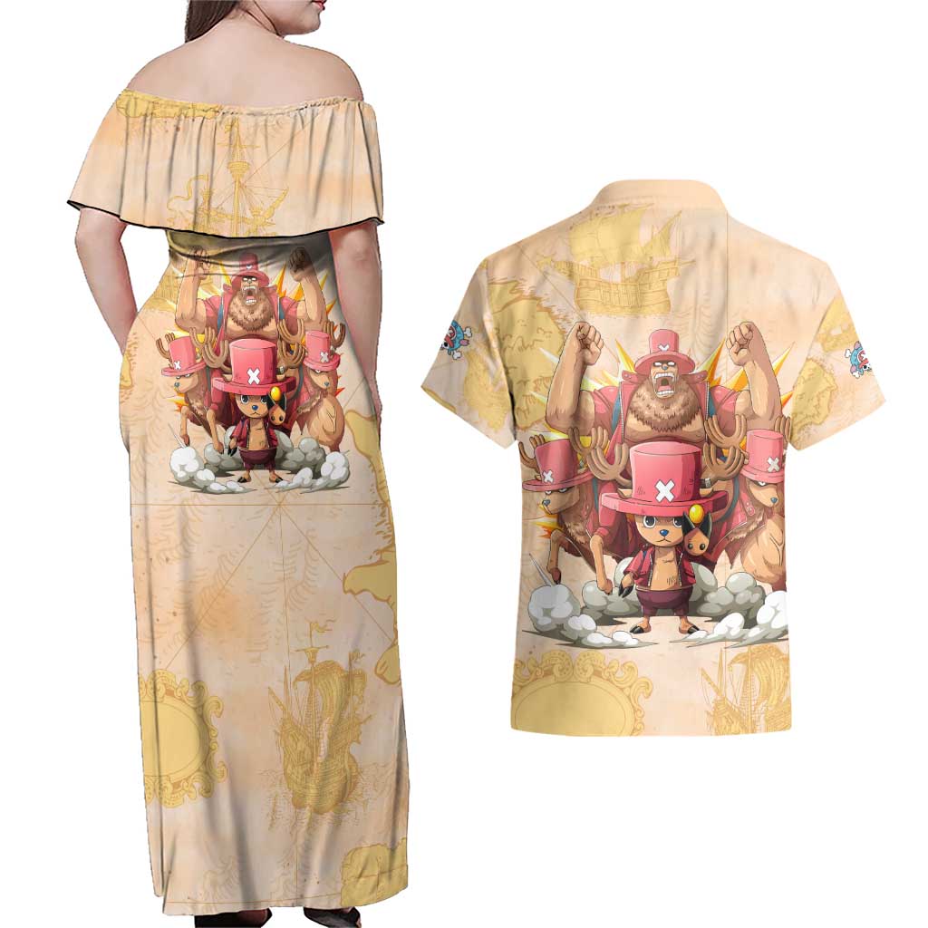 Tony Tony Chopper - One Piece Couples Matching Off Shoulder Maxi Dress and Hawaiian Shirt Anime Style