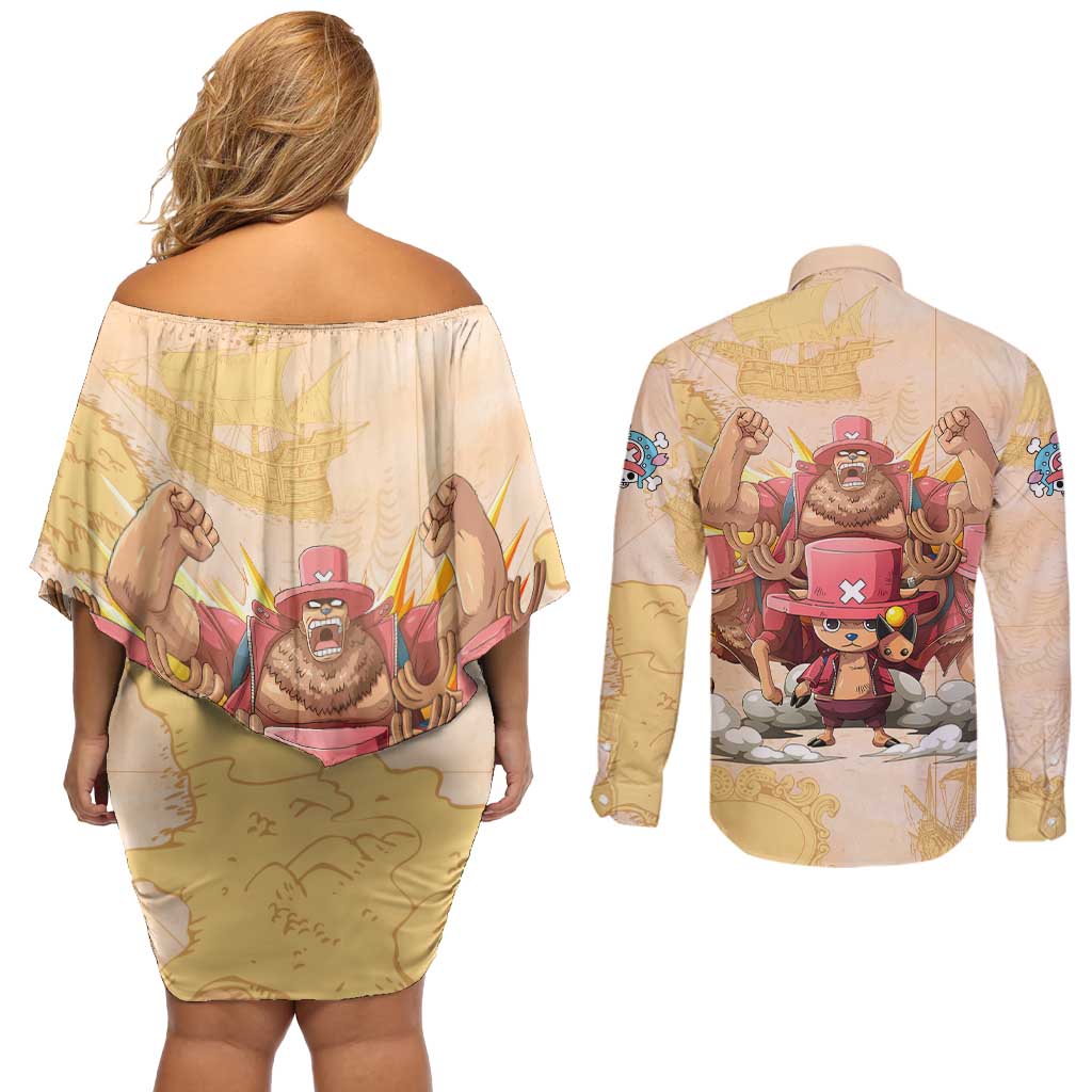 Tony Tony Chopper - One Piece Couples Matching Off Shoulder Short Dress and Long Sleeve Button Shirt Anime Style