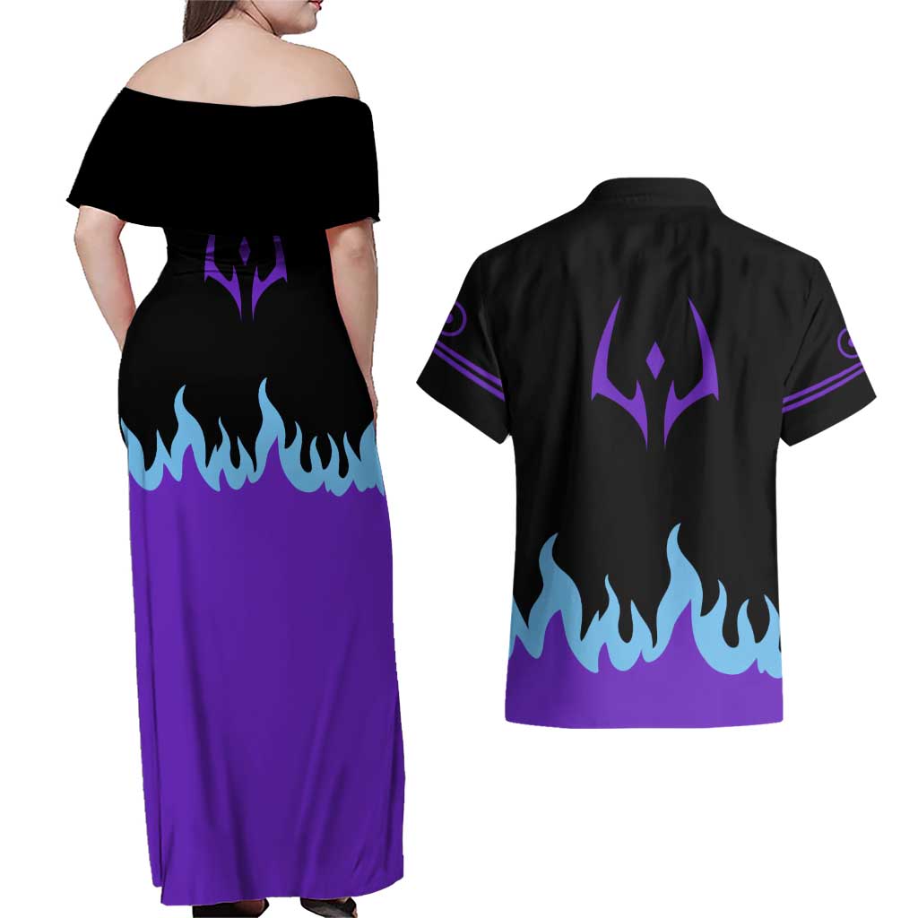 Ryoumen Sukuna - Jujutsu Kaisen Couples Matching Off Shoulder Maxi Dress and Hawaiian Shirt Anime Style