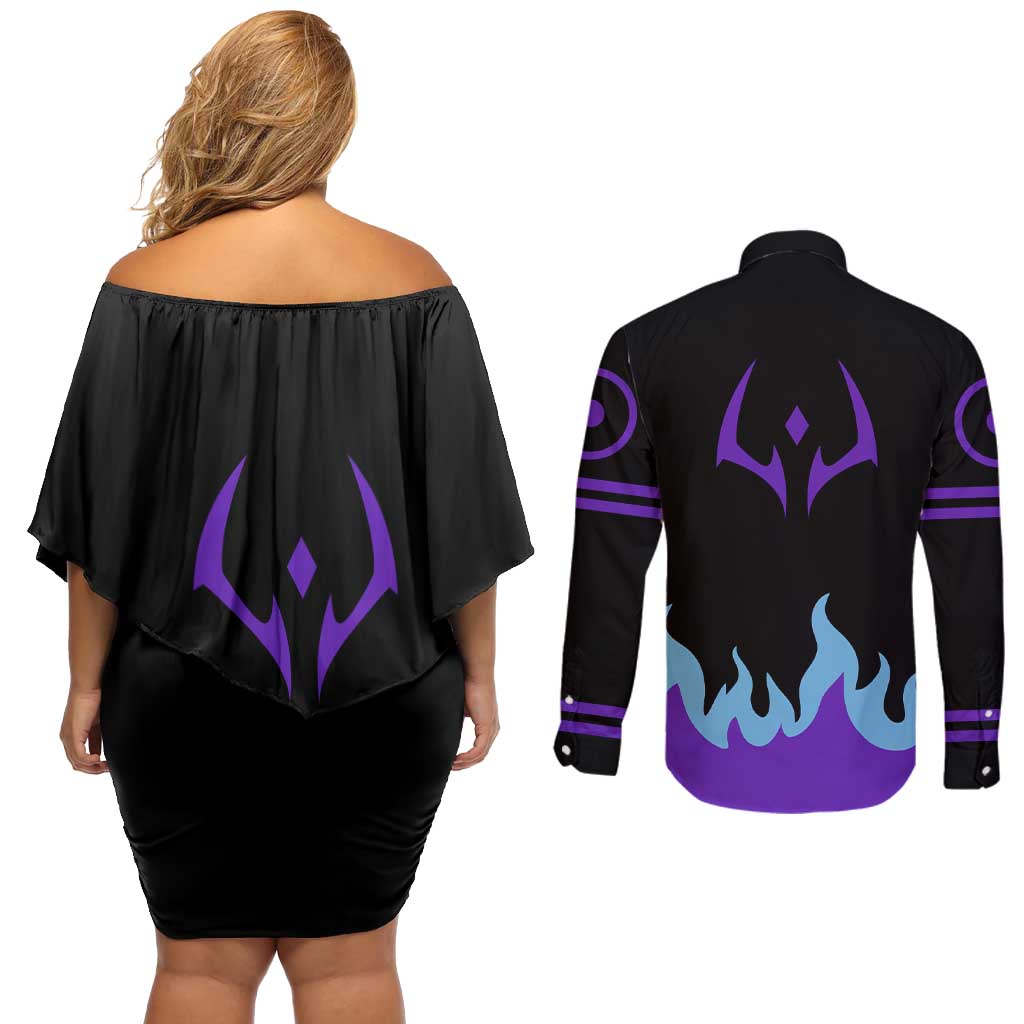 Ryoumen Sukuna - Jujutsu Kaisen Couples Matching Off Shoulder Short Dress and Long Sleeve Button Shirt Anime Style