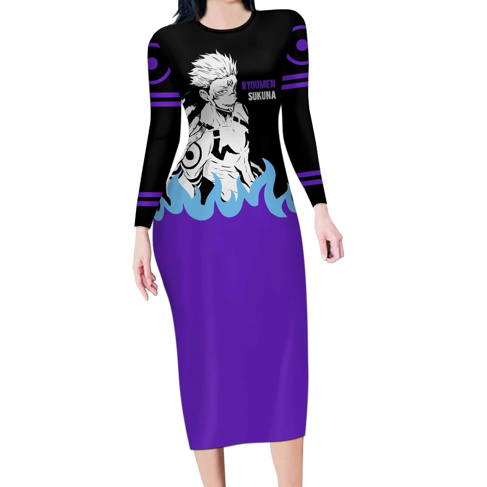 Ryoumen Sukuna - Jujutsu Kaisen Long Sleeve Bodycon Dress Anime Style