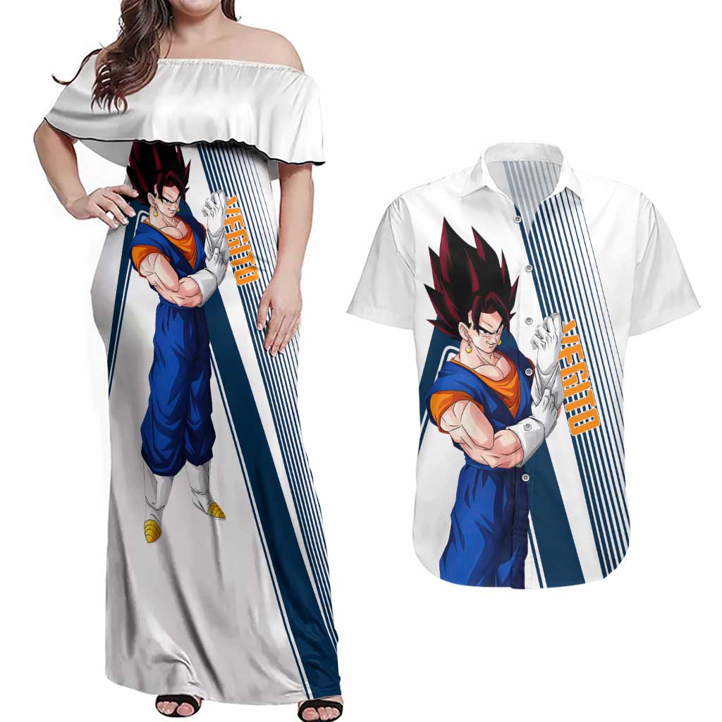 Vegito - Dragon Ball Couples Matching Off Shoulder Maxi Dress and Hawaiian Shirt Anime Style