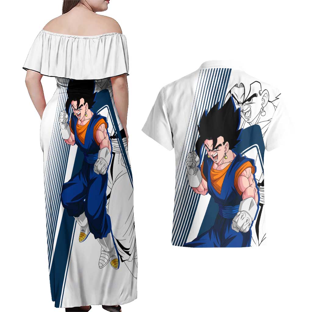 Vegito - Dragon Ball Couples Matching Off Shoulder Maxi Dress and Hawaiian Shirt Anime Style