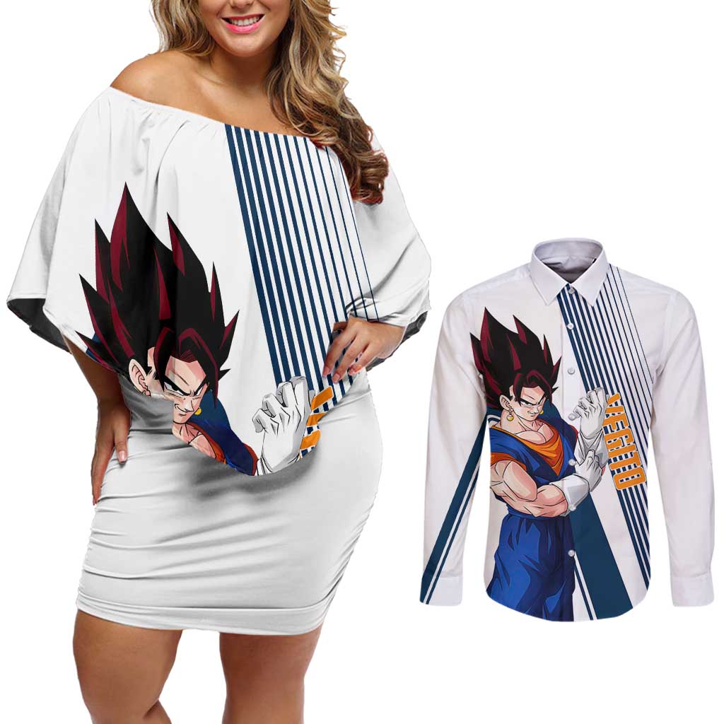 Vegito - Dragon Ball Couples Matching Off Shoulder Short Dress and Long Sleeve Button Shirt Anime Style