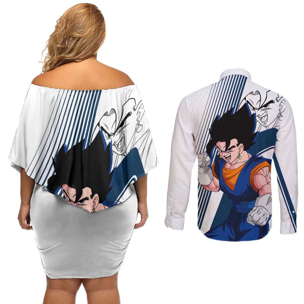 Vegito - Dragon Ball Couples Matching Off Shoulder Short Dress and Long Sleeve Button Shirt Anime Style