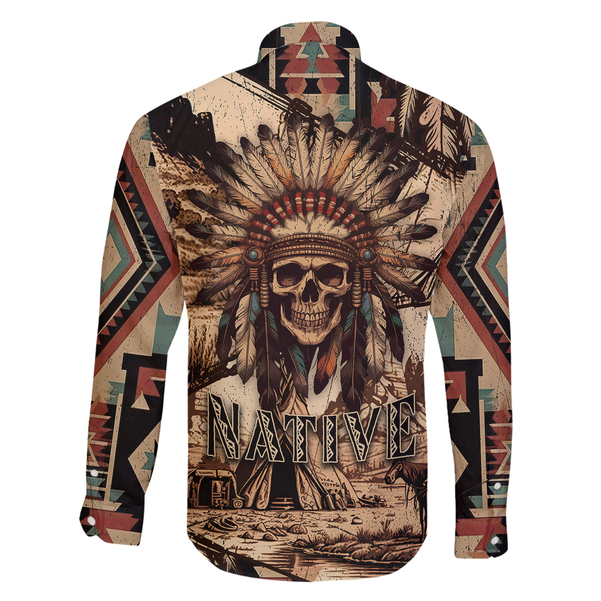 native-american-skull-family-matching-short-sleeve-bodycon-dress-and-hawaiian-shirt-with-tribal-prints