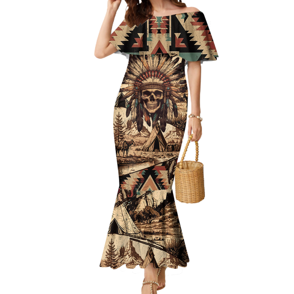 native-american-skull-mermaid-dress-with-tribal-prints