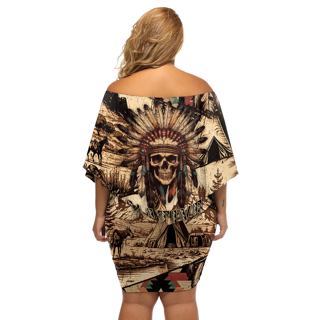 native-american-skull-off-shoulder-short-dress-with-tribal-prints
