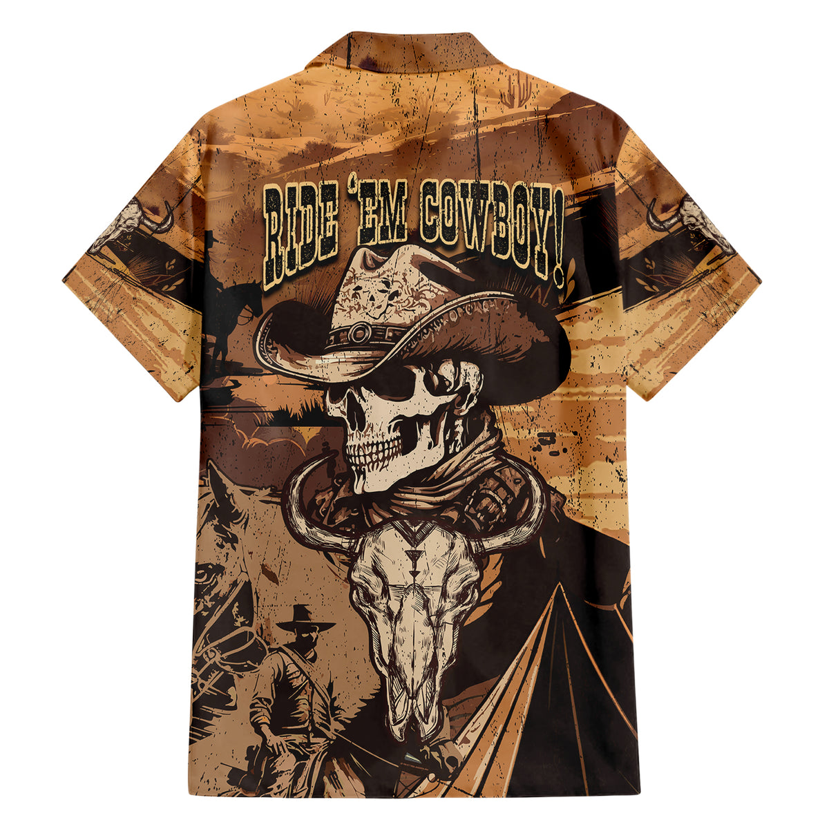 skull-cowboy-family-matching-short-sleeve-bodycon-dress-and-hawaiian-shirt-rise-em-cowboy