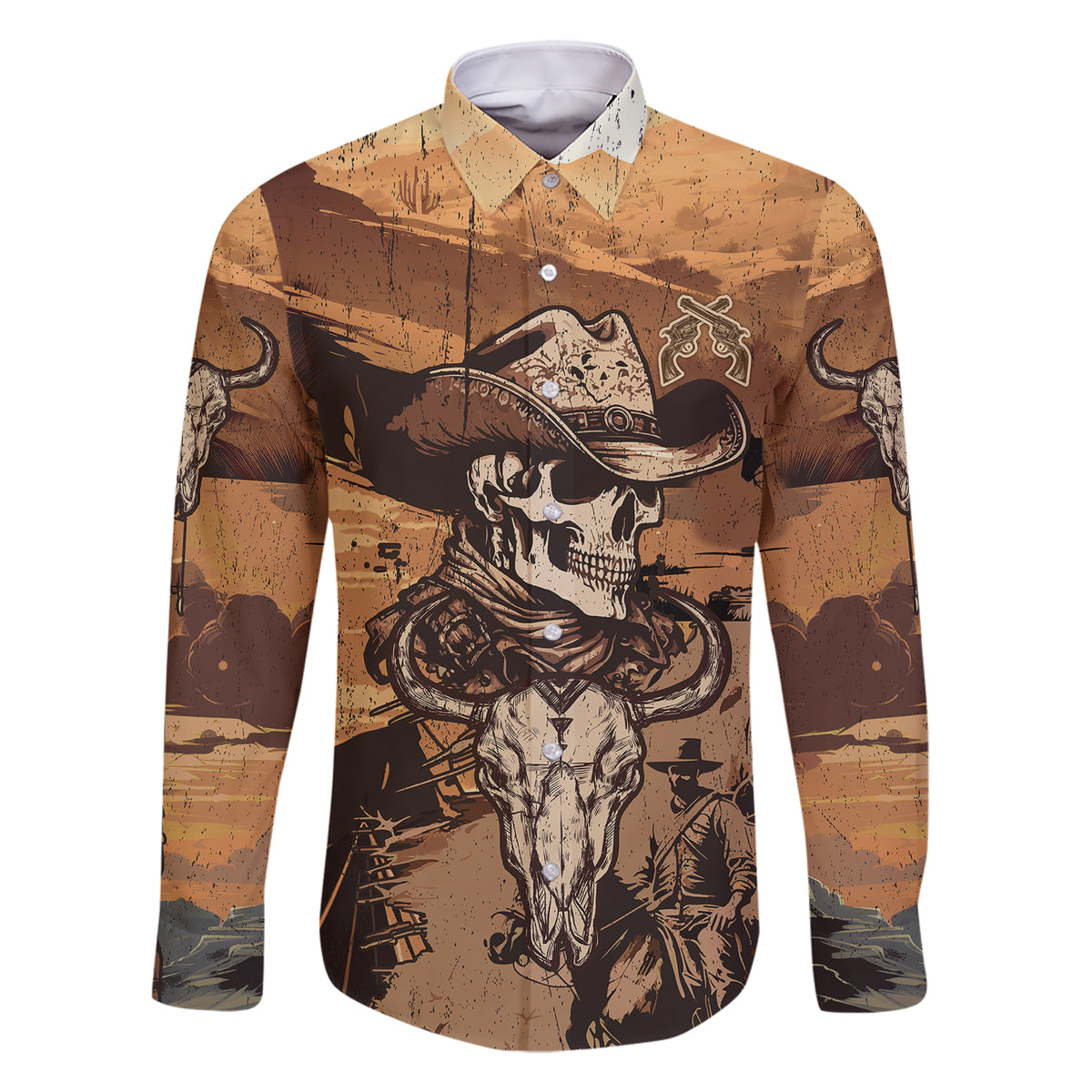 skull-cowboy-family-matching-short-sleeve-bodycon-dress-and-hawaiian-shirt-rise-em-cowboy