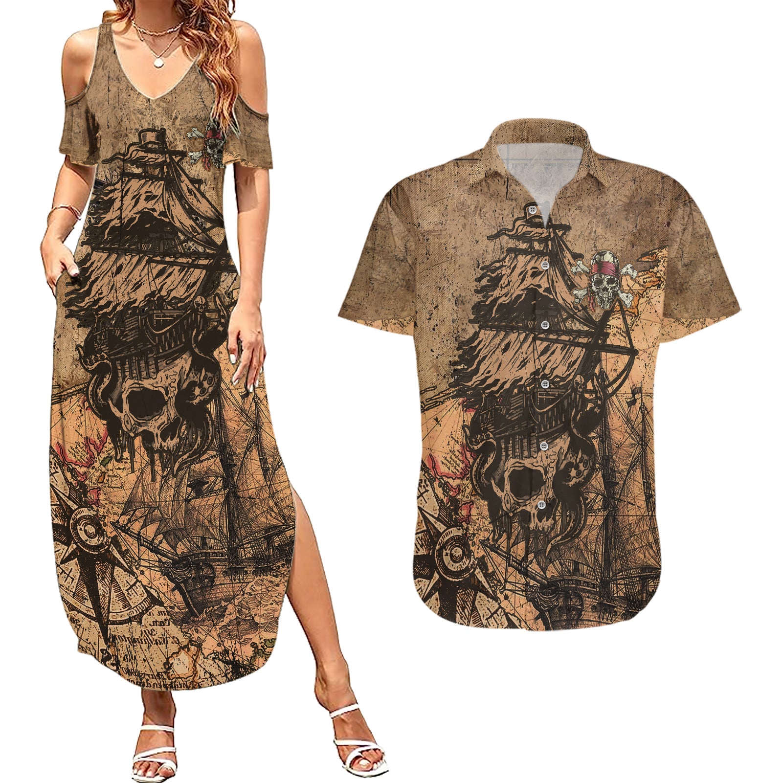 skull-pirate-couples-matching-summer-maxi-dress-and-hawaiian-shirt-revenge-vintage-style-art