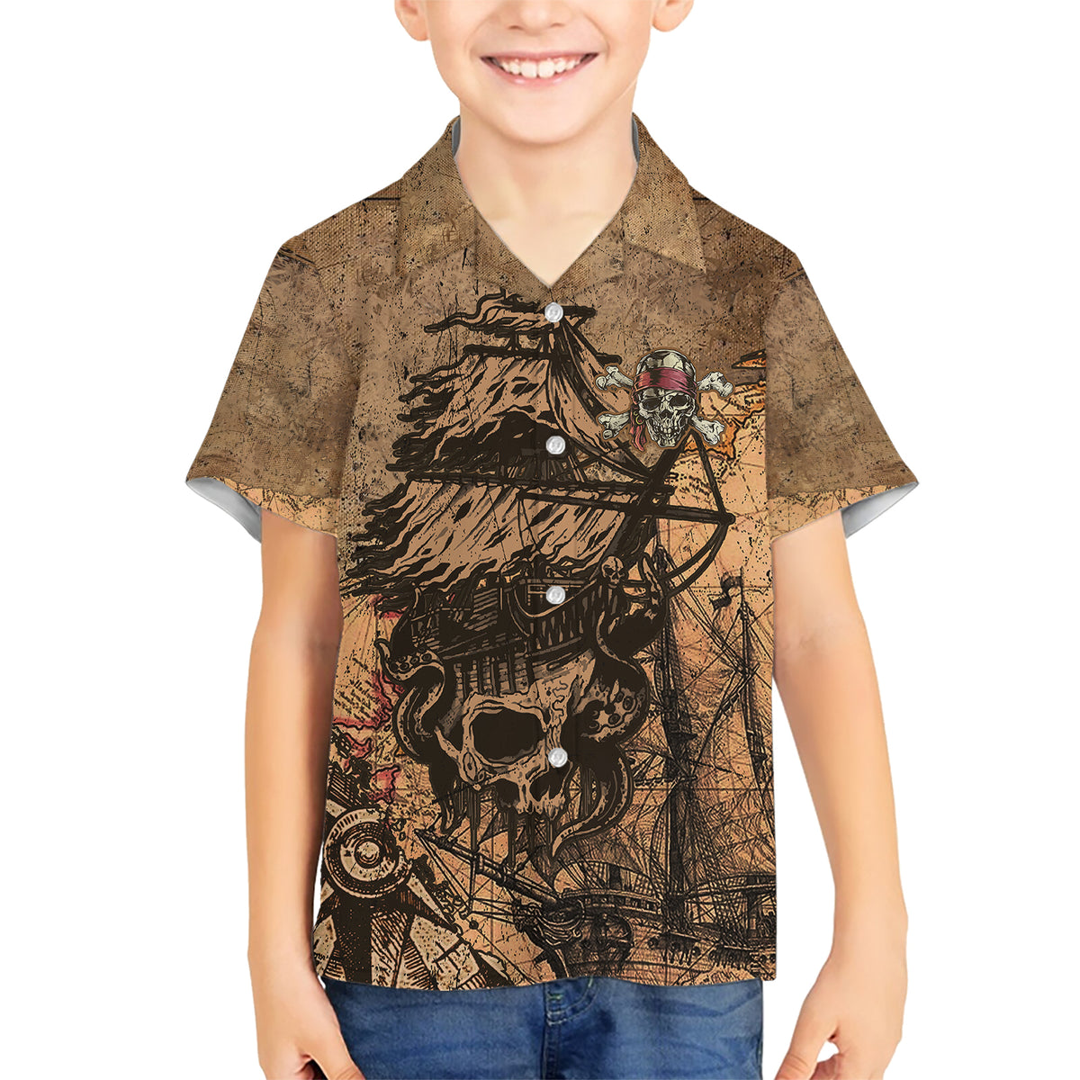 skull-pirate-family-matching-short-sleeve-bodycon-dress-and-hawaiian-shirt-revenge-vintage-style-art