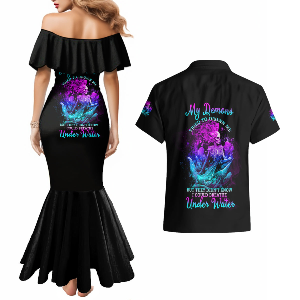 my-demons-tried-to-drown-me-mermaid-couples-matching-mermaid-dress-and-hawaiian-shirt