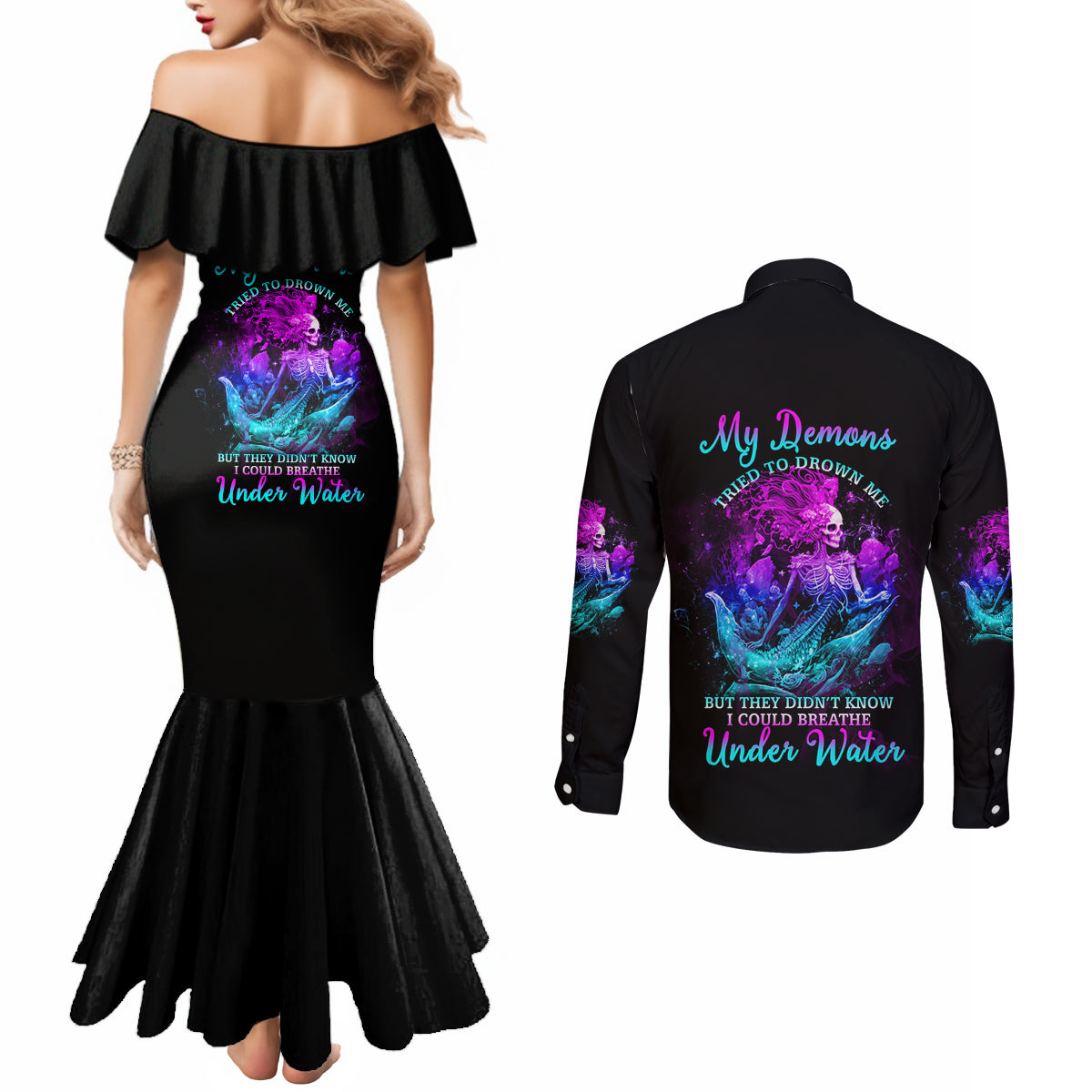 my-demons-tried-to-drown-me-mermaid-couples-matching-mermaid-dress-and-long-sleeve-button-shirt