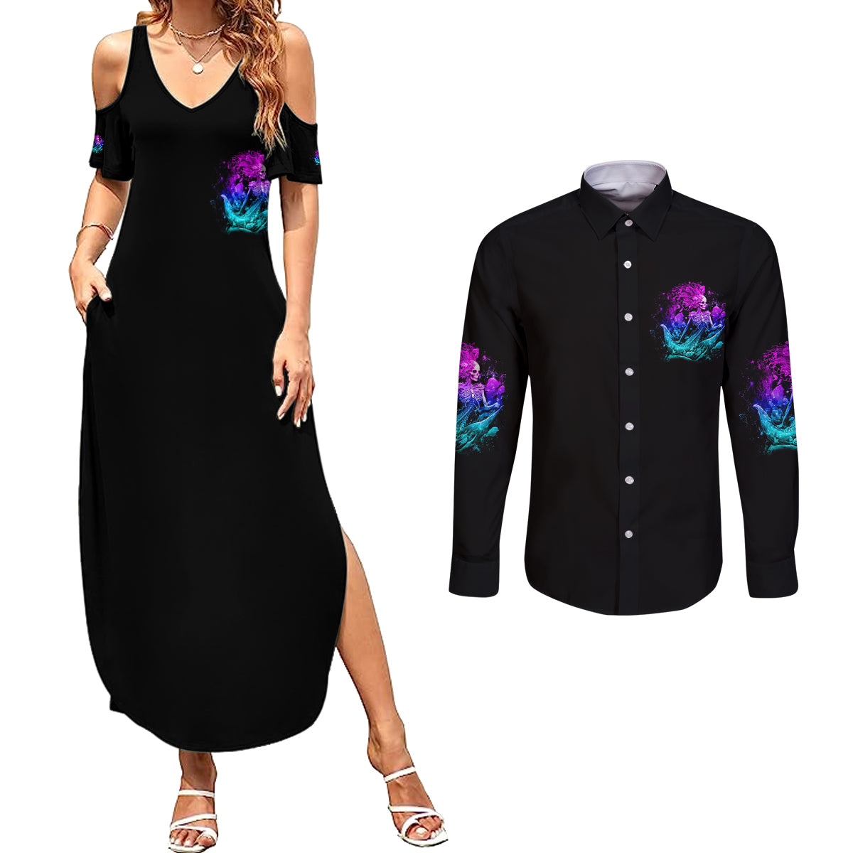 my-demons-tried-to-drown-me-mermaid-couples-matching-summer-maxi-dress-and-long-sleeve-button-shirt