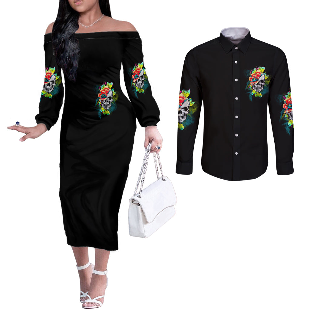 warning-this-tattooed-girl-flower-couples-matching-off-the-shoulder-long-sleeve-dress-and-long-sleeve-button-shirt