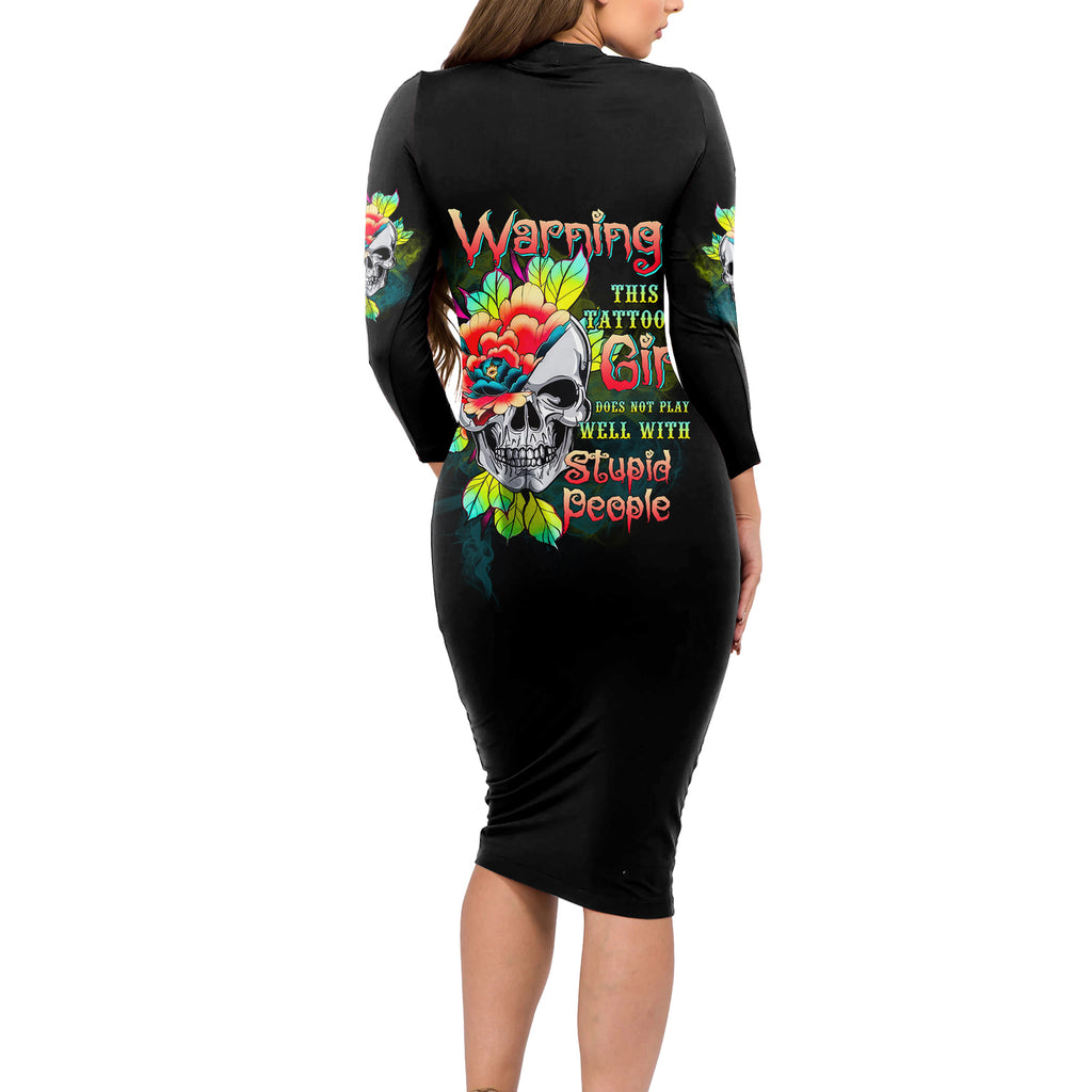 warning-this-tattooed-girl-flower-long-sleeve-bodycon-dress