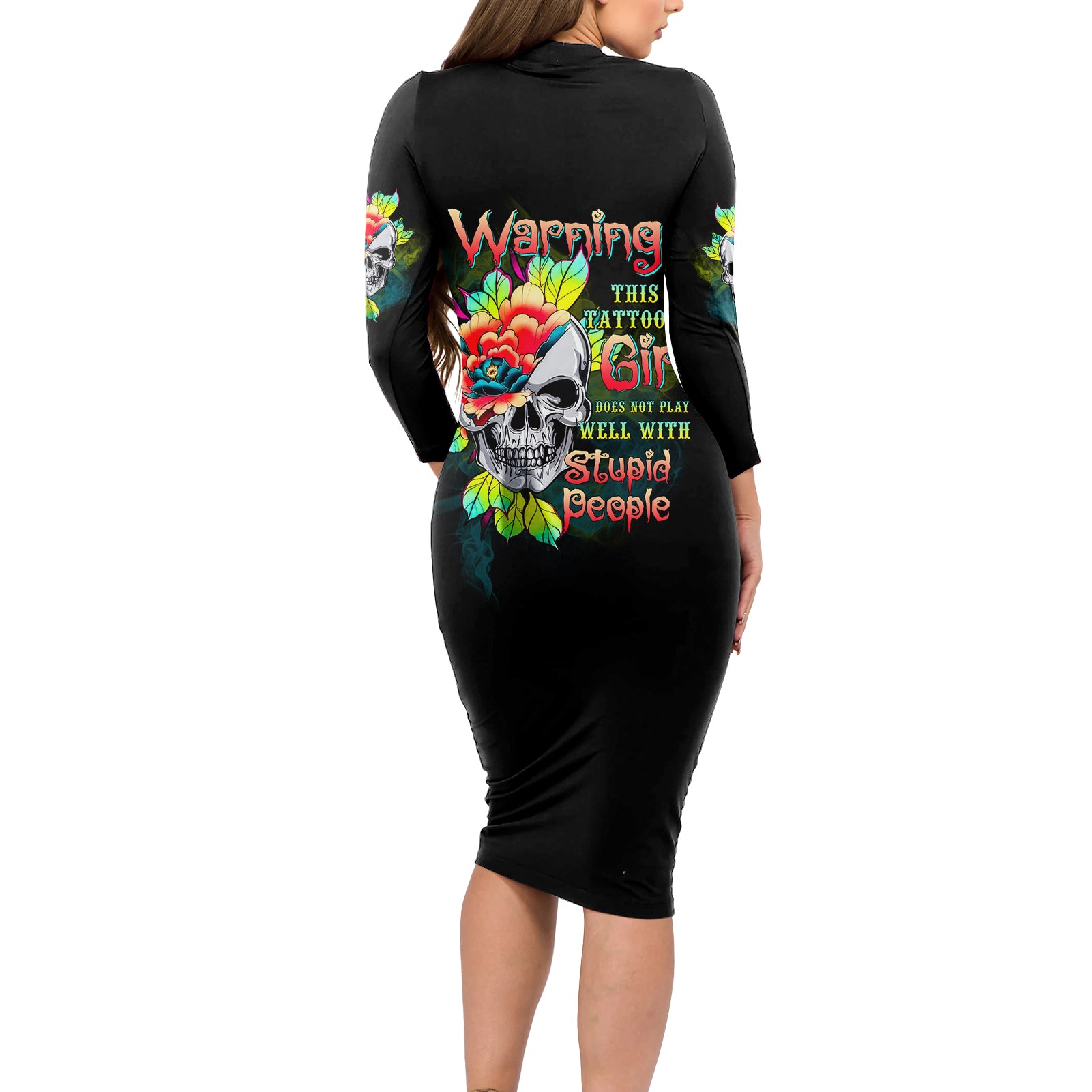 warning-this-tattooed-girl-flower-long-sleeve-bodycon-dress