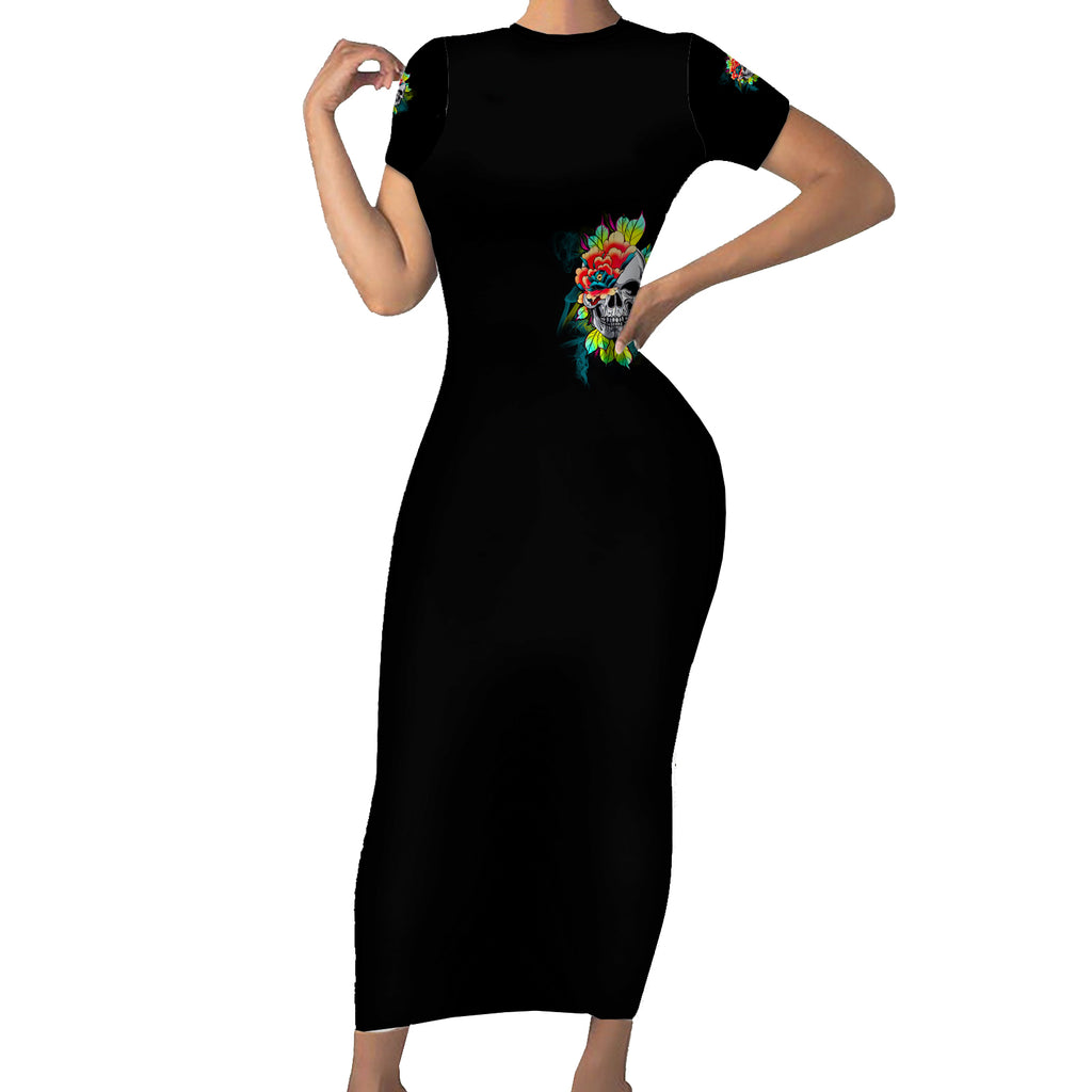 warning-this-tattooed-girl-flower-short-sleeve-bodycon-dress
