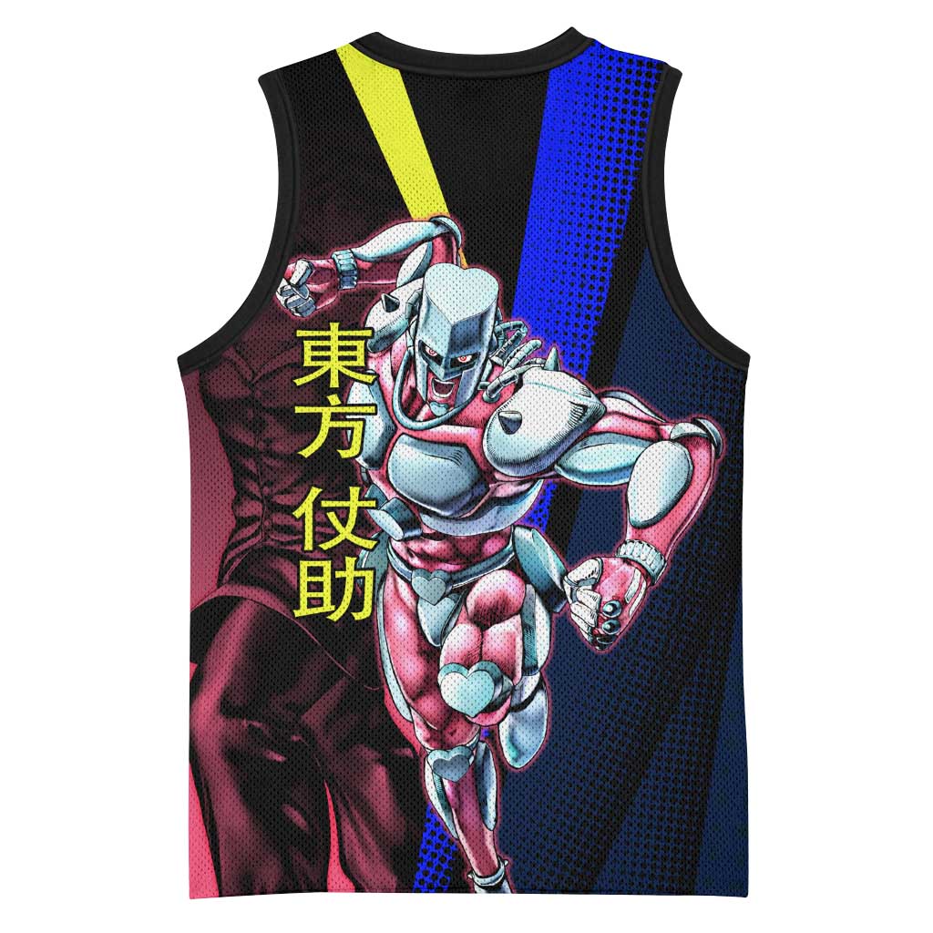 Josuke JoJo’s Bizarre Adventure Basketball Jersey with Crazy Diamond Stand - The Mazicc