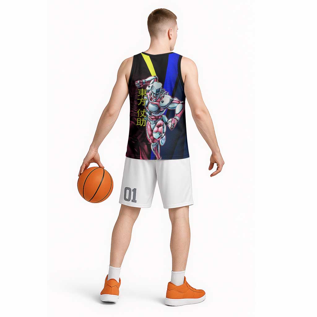 Josuke JoJo’s Bizarre Adventure Basketball Jersey with Crazy Diamond Stand - The Mazicc