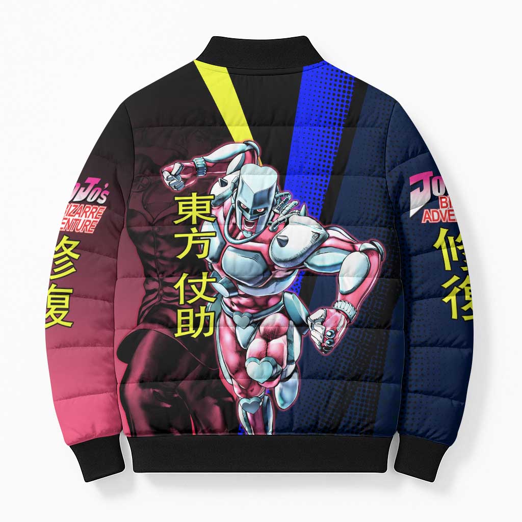 Josuke JoJo’s Bizarre Adventure Bomber Puffer Jacket with Crazy Diamond Stand - The Mazicc
