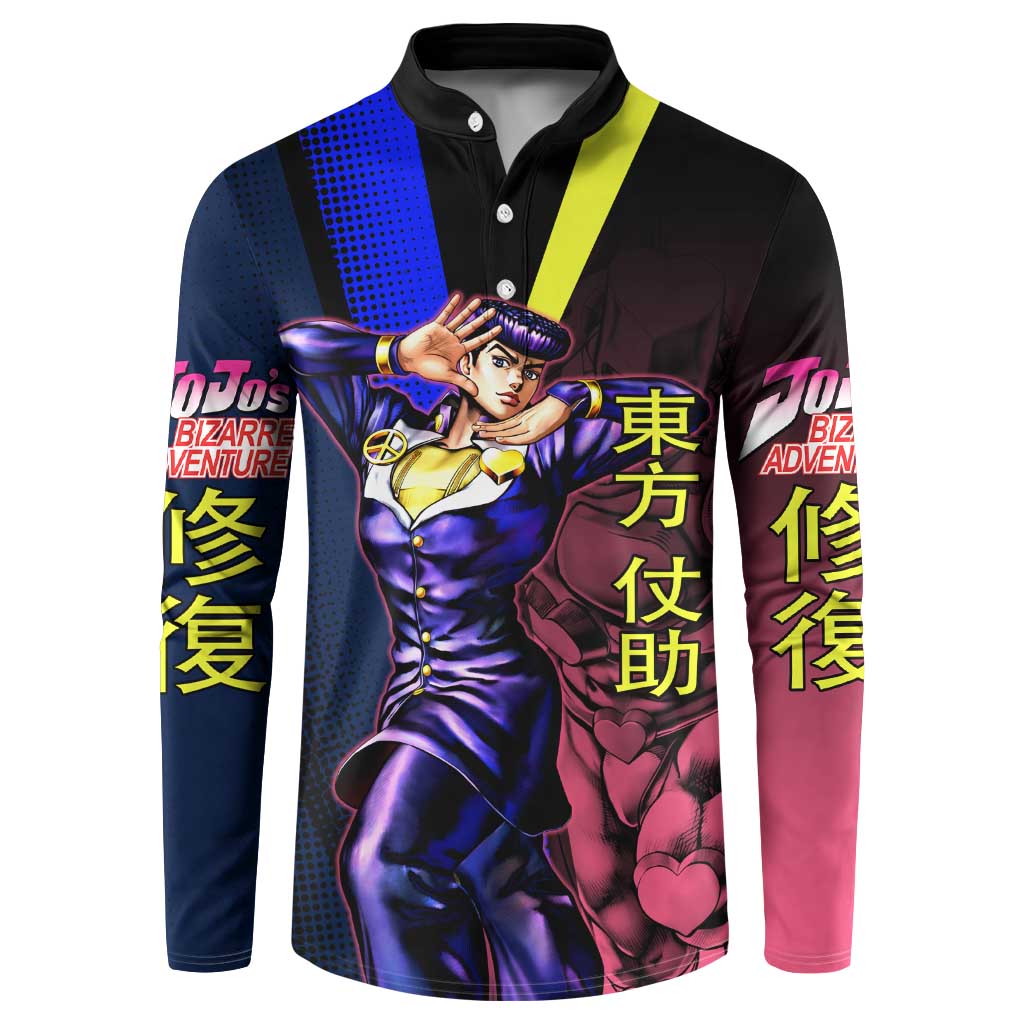 Josuke JoJo’s Bizarre Adventure Button Sweatshirt with Crazy Diamond Stand - The Mazicc