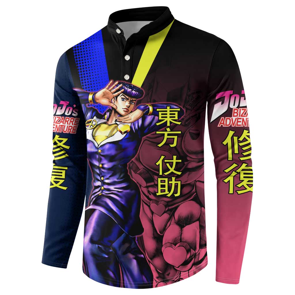 Josuke JoJo’s Bizarre Adventure Button Sweatshirt with Crazy Diamond Stand - The Mazicc