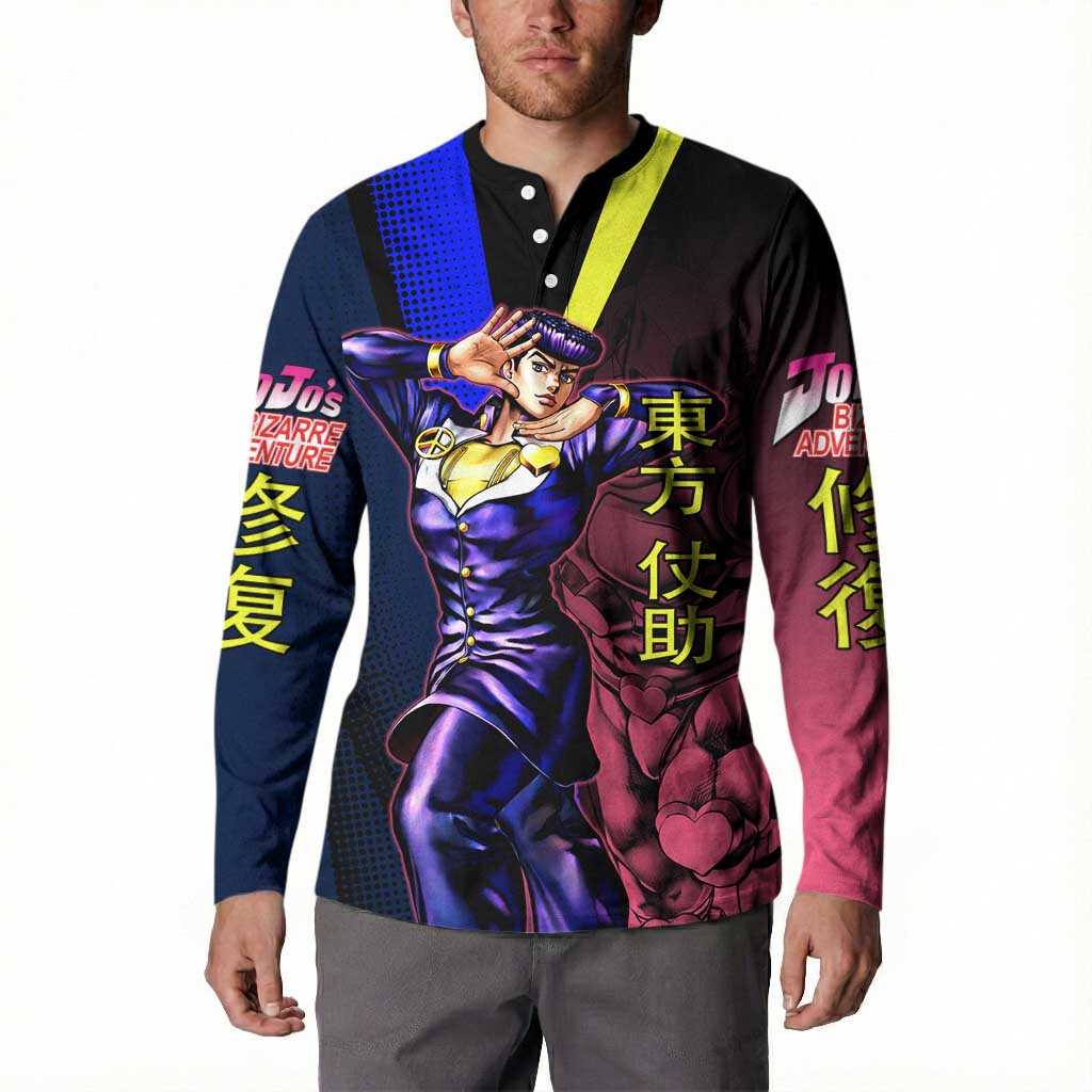 Josuke JoJo’s Bizarre Adventure Button Sweatshirt with Crazy Diamond Stand - The Mazicc