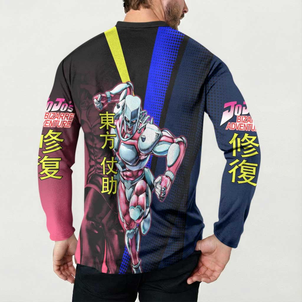 Josuke JoJo’s Bizarre Adventure Button Sweatshirt with Crazy Diamond Stand - The Mazicc