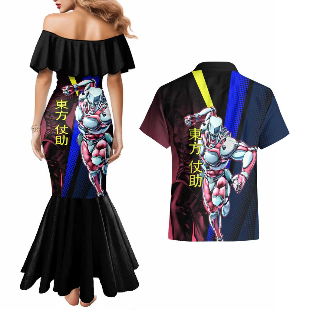 Josuke JoJo’s Bizarre Adventure Couples Matching Mermaid Dress and Hawaiian Shirt with Crazy Diamond Stand - The Mazicc