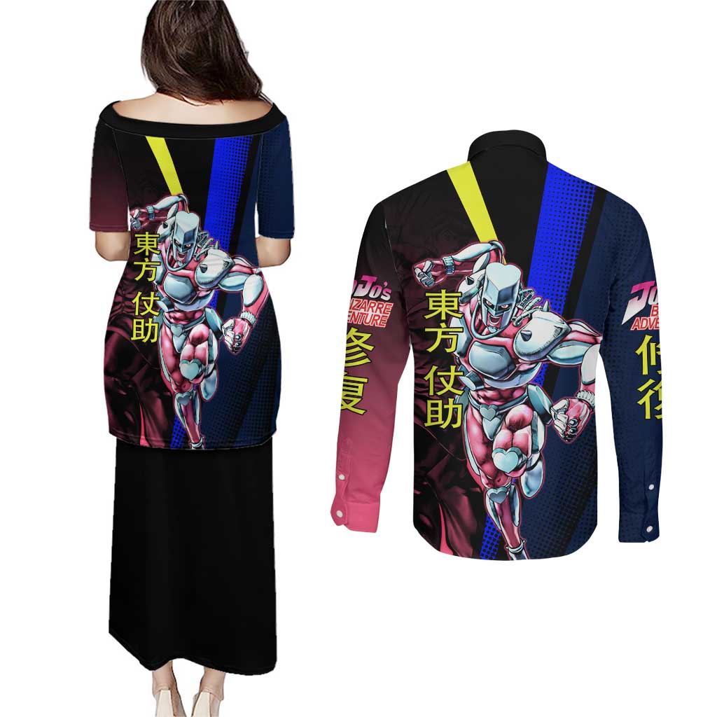 Josuke JoJo’s Bizarre Adventure Couples Matching Puletasi and Long Sleeve Button Shirt with Crazy Diamond Stand - The Mazicc