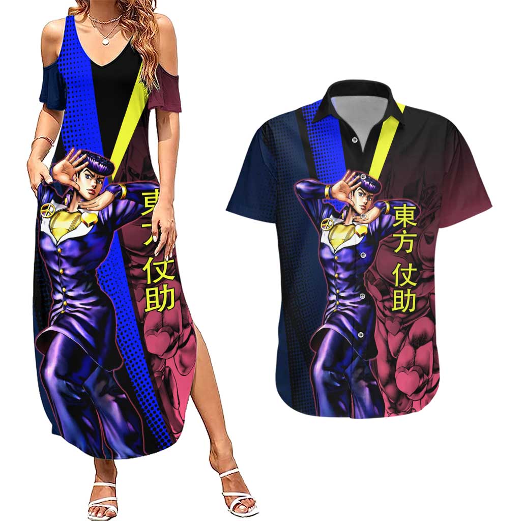 Josuke JoJo’s Bizarre Adventure Couples Matching Summer Maxi Dress and Hawaiian Shirt with Crazy Diamond Stand - The Mazicc