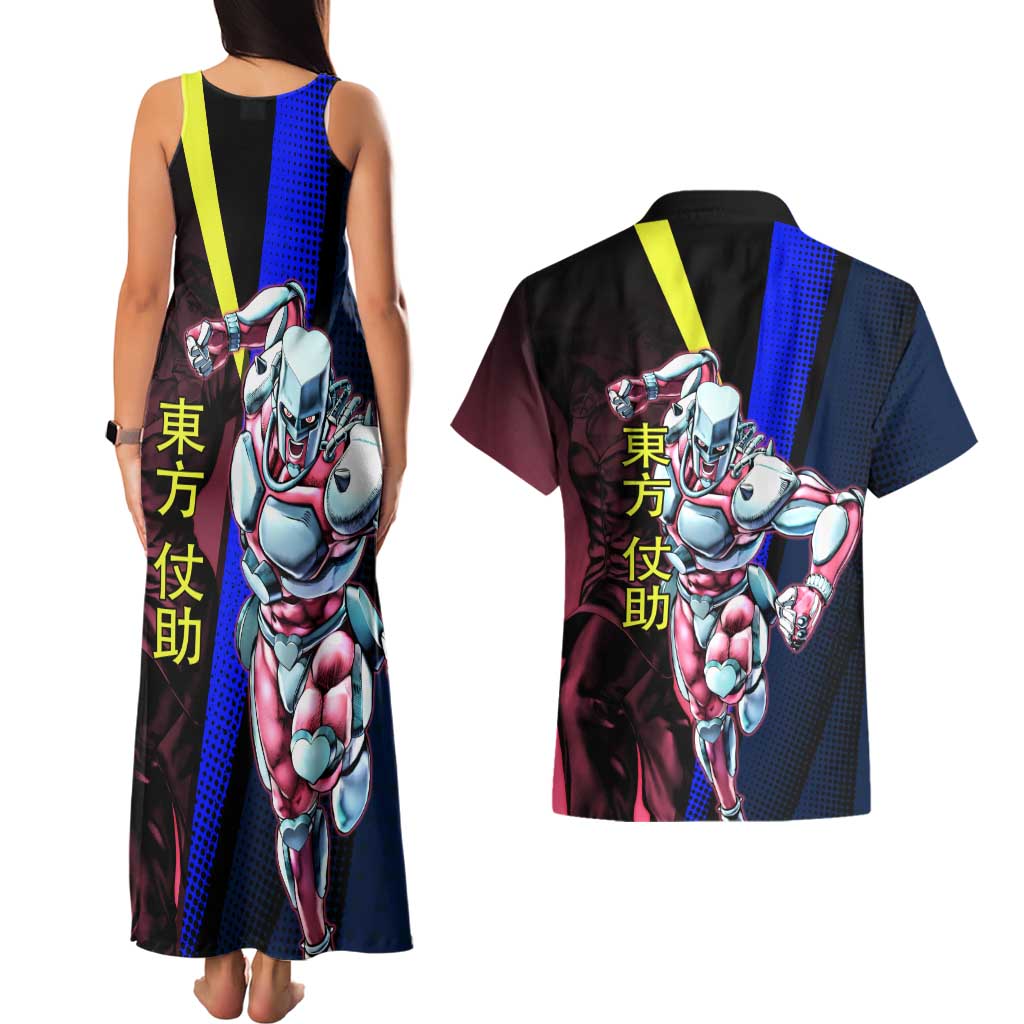 Josuke JoJo’s Bizarre Adventure Couples Matching Tank Maxi Dress and Hawaiian Shirt with Crazy Diamond Stand - The Mazicc