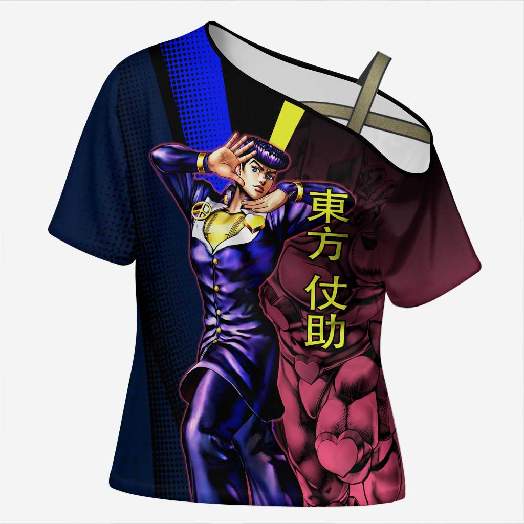 Josuke JoJo’s Bizarre Adventure Cross Shoulder Shirt with Crazy Diamond Stand - The Mazicc
