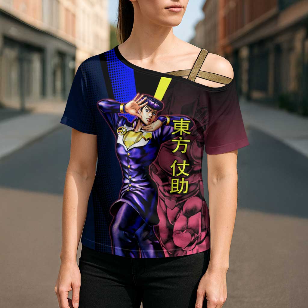 Josuke JoJo’s Bizarre Adventure Cross Shoulder Shirt with Crazy Diamond Stand - The Mazicc
