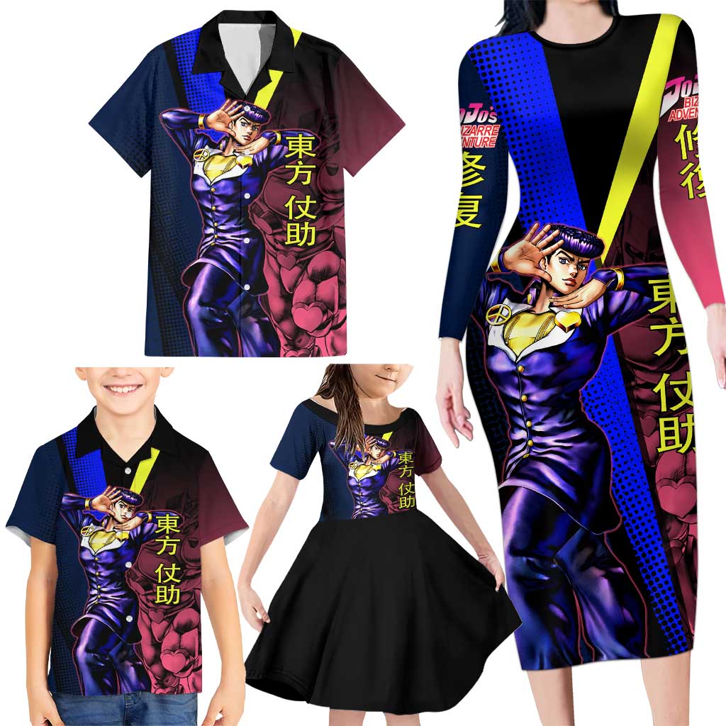 Josuke JoJo’s Bizarre Adventure Family Matching Long Sleeve Bodycon Dress and Hawaiian Shirt with Crazy Diamond Stand