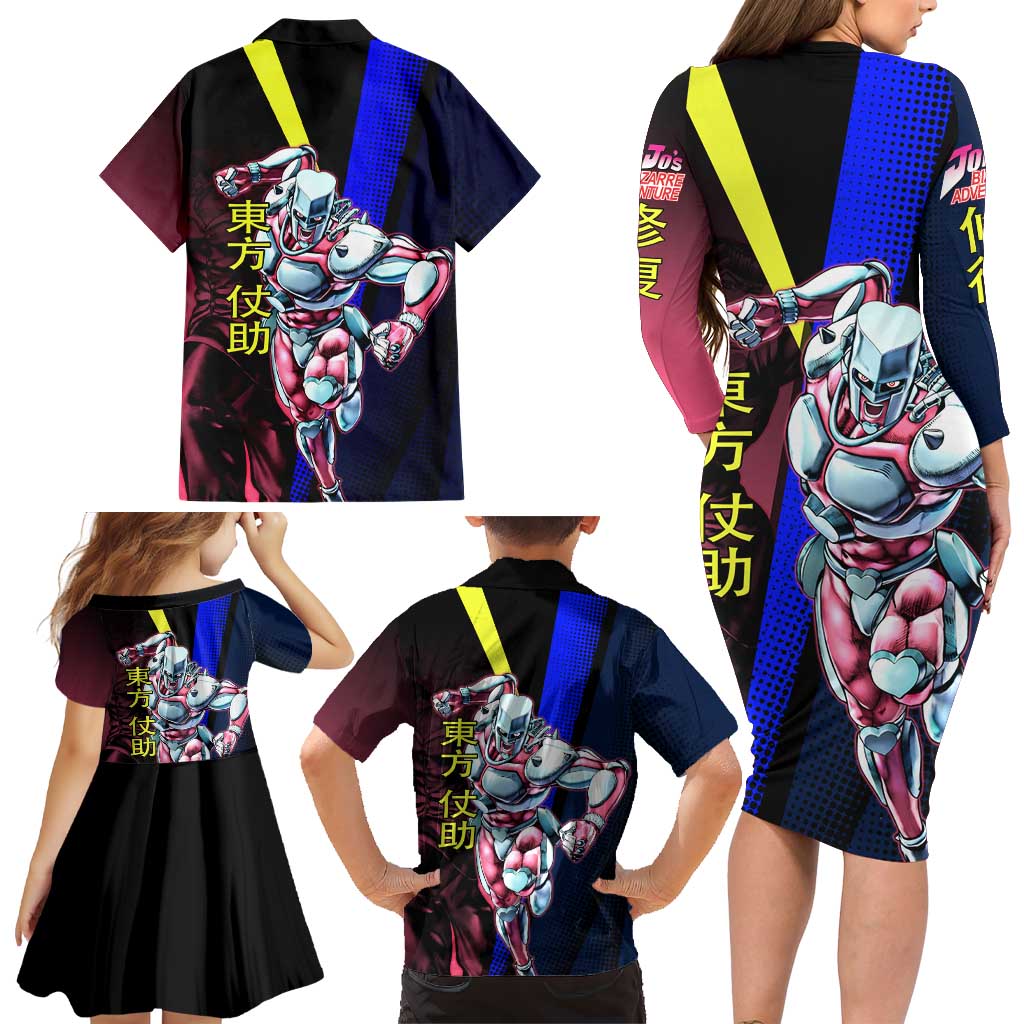 Josuke JoJo’s Bizarre Adventure Family Matching Long Sleeve Bodycon Dress and Hawaiian Shirt with Crazy Diamond Stand