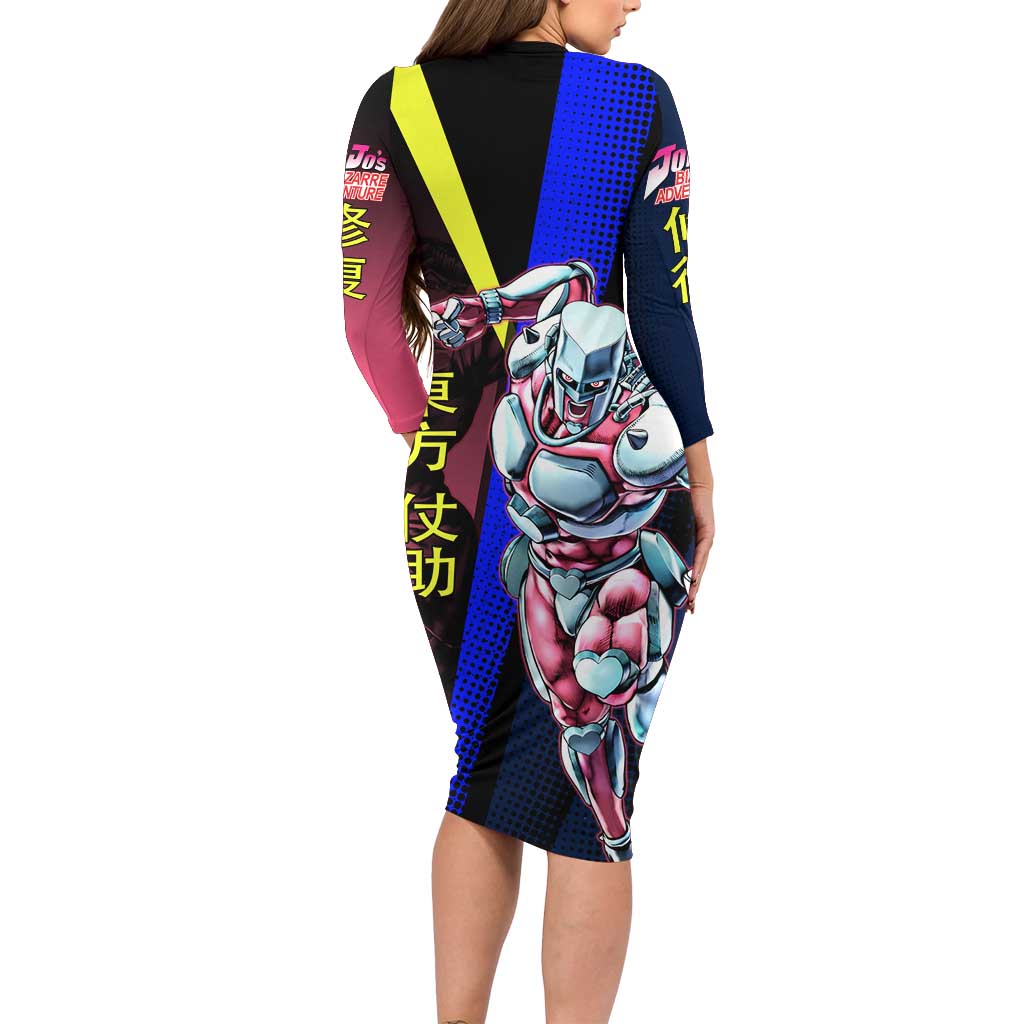 Josuke JoJo’s Bizarre Adventure Family Matching Long Sleeve Bodycon Dress and Hawaiian Shirt with Crazy Diamond Stand