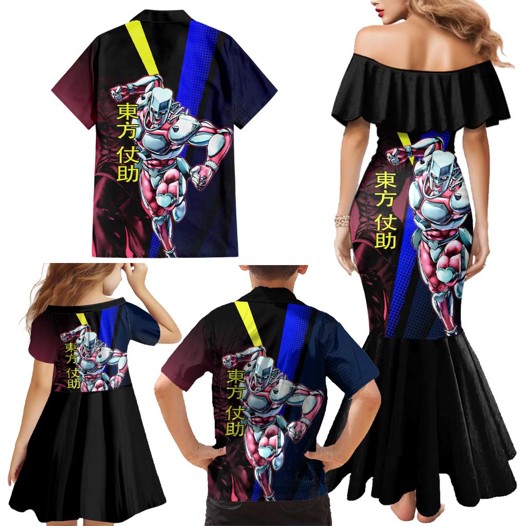 Josuke JoJo’s Bizarre Adventure Family Matching Mermaid Dress and Hawaiian Shirt with Crazy Diamond Stand