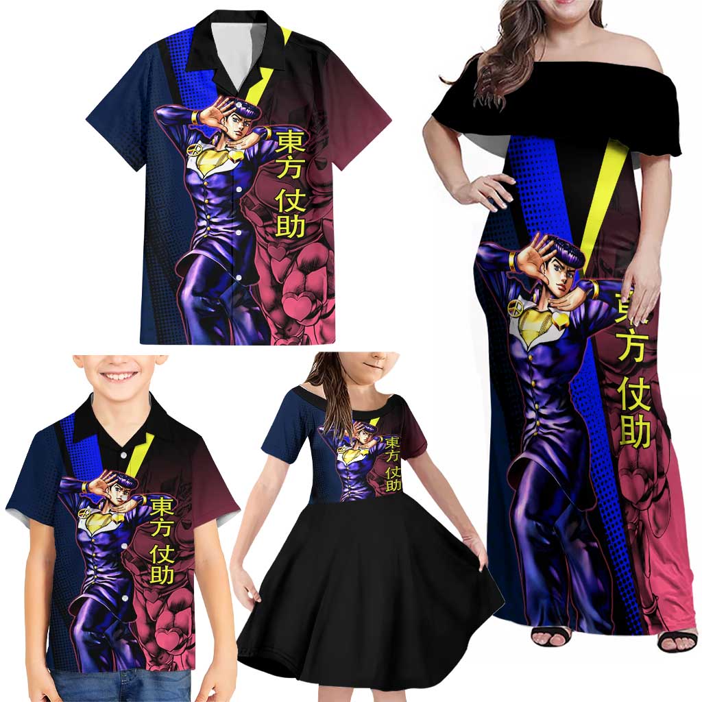 Josuke JoJo’s Bizarre Adventure Family Matching Off Shoulder Maxi Dress and Hawaiian Shirt with Crazy Diamond Stand