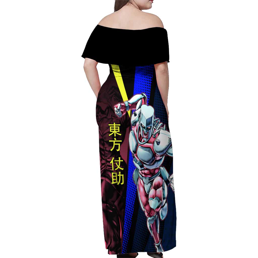 Josuke JoJo’s Bizarre Adventure Family Matching Off Shoulder Maxi Dress and Hawaiian Shirt with Crazy Diamond Stand