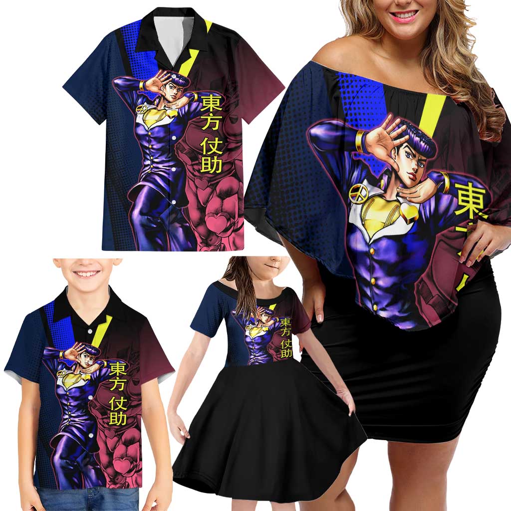 Josuke JoJo’s Bizarre Adventure Family Matching Off Shoulder Short Dress and Hawaiian Shirt with Crazy Diamond Stand
