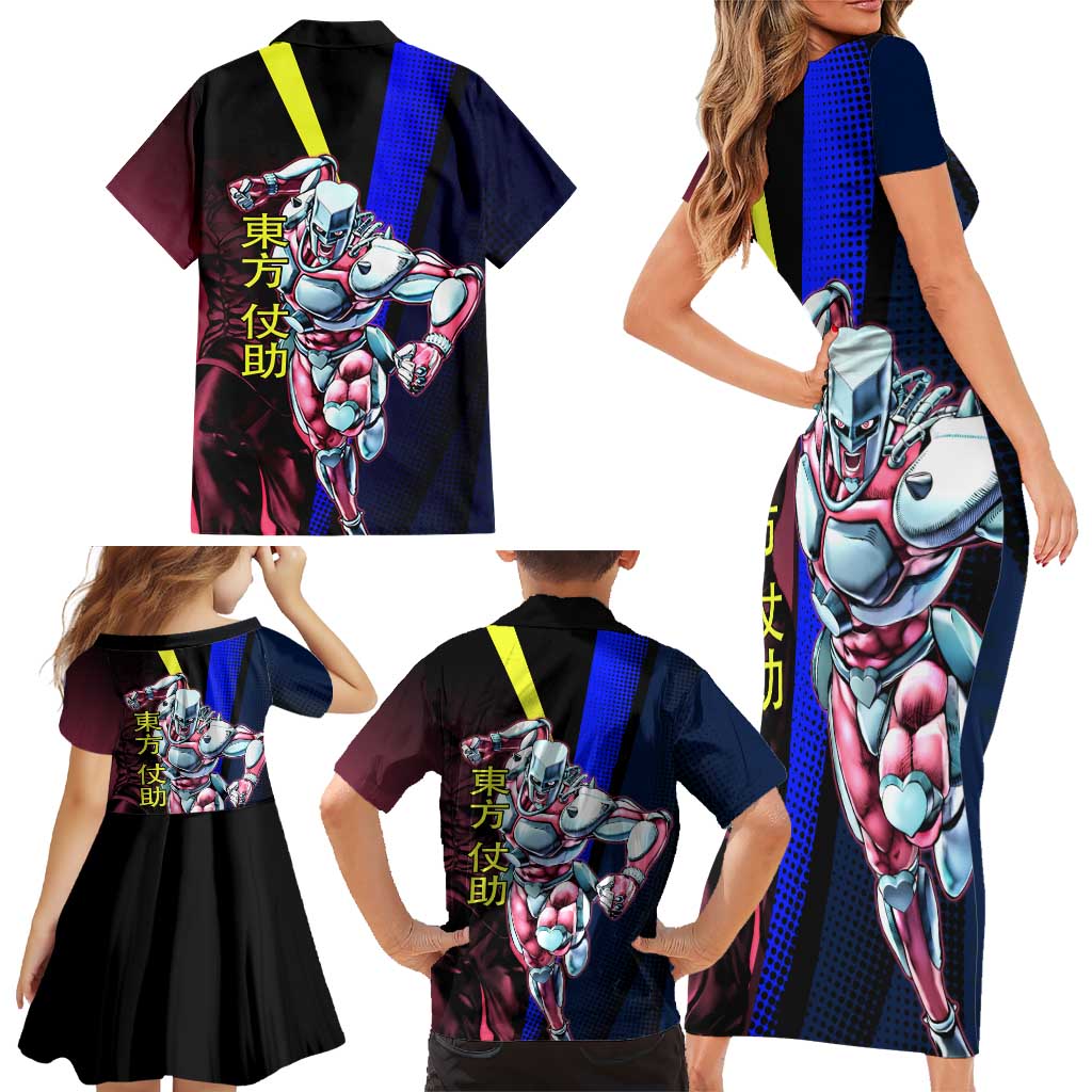 Josuke JoJo’s Bizarre Adventure Family Matching Short Sleeve Bodycon Dress and Hawaiian Shirt with Crazy Diamond Stand