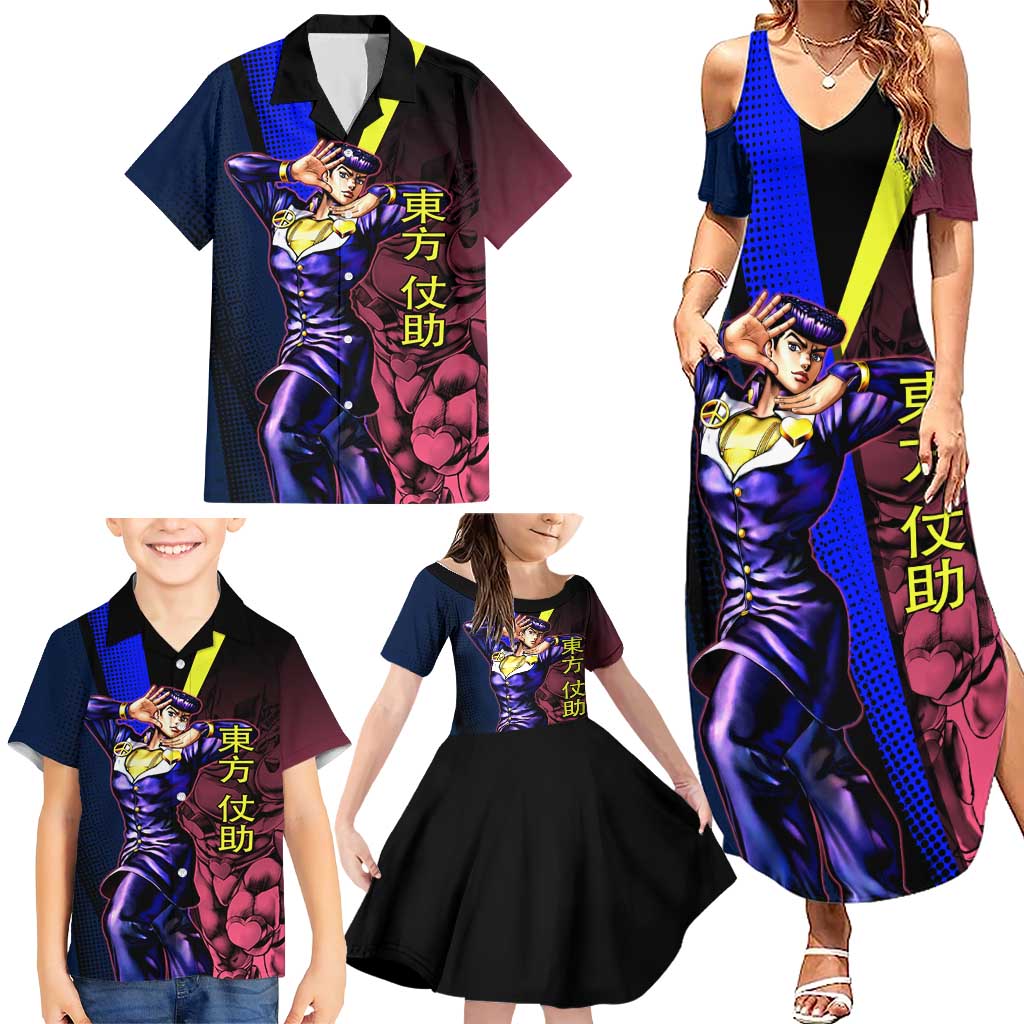 Josuke JoJo’s Bizarre Adventure Family Matching Summer Maxi Dress and Hawaiian Shirt with Crazy Diamond Stand