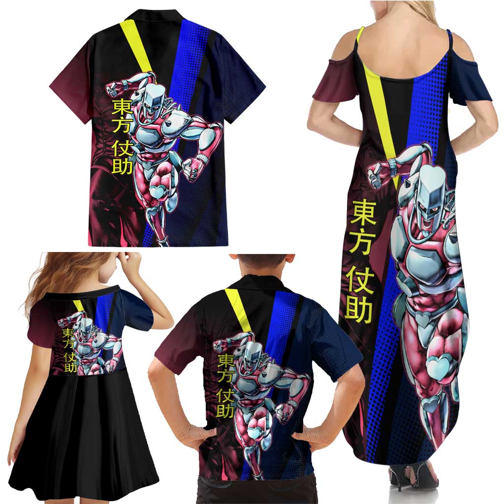 Josuke JoJo’s Bizarre Adventure Family Matching Summer Maxi Dress and Hawaiian Shirt with Crazy Diamond Stand
